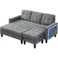 Merax Schlafsofa L-Form Sofa mit LED-Beleuchtung, 185x135x85cm, Flexibles Design,Chenille-Stoff 1 Teile, 3-Sitzer Chaiselongen mit XXL Fußbank, Modulares Sofabett Ecksofa
