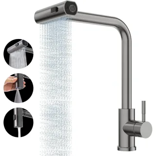 304 Stainless Steel Kitchen Faucet Pull Out Rotation Waterfall Stream Sprayer Brushed Nickel High Efficiency Cleaning El