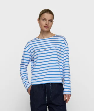 10DAYS - boat neck top stripes white/ultramarine - Gr. - S