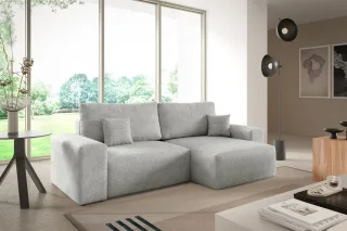 Ecksofa Schlafsofa Sofa ARONA XS in Stoff Centaur Hellgrau Ottomane Rechts