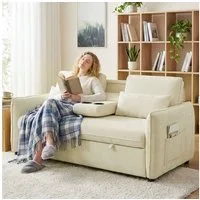 HOMCOM Schlafsofa, Ausziehbar Schlafcouch 1 Teile, für Wohnzimmer, kleinen Raum, Beige