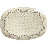 rice Teller Rice Melamin Teller Rechteckig - Dots and Flowers Motiv Creme 30 x 22, (1 St)