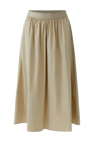 Oui - Ausgestellter Midi-Rock mit elastischem Logobund beige - Gr. - 42