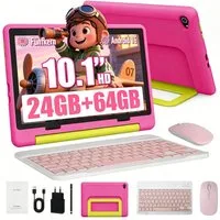 BUFO Android 16 10-Zoll, 24(3+21) GB RAM + 64 GB ROM (TF Expand 1TB) Kinder Tablet (10", 64 GB, Android 16, WiFi 6, Android 16 HD 1280x800 Lernen durch Spielen mit Tastatur/Stift/Maus)