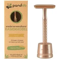 pandoo Rasierhobel Rasierhobel aus Metall inkl. 10 Klingen, Halter und E-Book