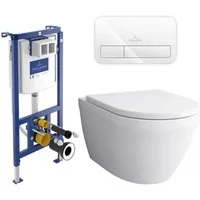 Alpenberger Vorwandelement WC Set Komplett: Hänge WC + Villeroy & Boch Spülkasten Betätigungsplatte, Wassersparsam + Nano, Toilette Spülrandlos, Komplettes Wand WC Set mit WC Sitz