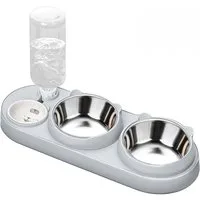 FOUORTUNATE-BEE Futternapf 3-in-1 Katzennapf, Futter und Wassernapf Set mit Wasserspender, 15° geneigtes Haustier Erhöhung für Katzen, kleine mittelgroße Hunde
