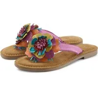 LASCANA Sommerschuh, offener Schuh, Mule, Sandale, Pantolette NEU aus Leder mit raffinierter Blumen-Applikation