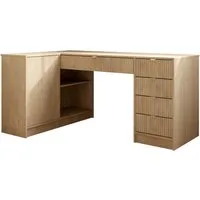 MIRJAN24 Schreibtisch Tireno (mit Drehtür und fünf Schubladen), 158x98x76 cm, Gold Aluminiumgriffe, Links / Rechts