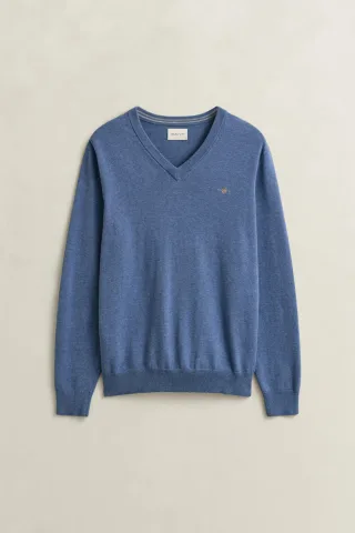 GANT - Klassischer V-Neck Pullover aus Baumwolle denim blue melange - Gr. - XL