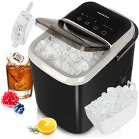 Aigostar Eiswürfelmaschine 1,5L, 130W Doppeldeckel-Design Eiswürfel Maschine, Selbstreinigend, 9 Eiswürfel in 6-10 Mins, 14kg/24h, 2 Eiswürfel Größen