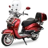 Burnout Motorroller 125cc EasyCruiser Retro Dunkelrot, 125 ccm, 85 km/h, Euro 5+, (Chrom-Paket, inkl. Topcase Windschild USB LED digitales Cockpit), Zweisitzer