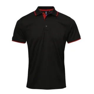 Premier Mens Coolchecker Contrast Pique Polo Shirt (Schwarz/Rot)
