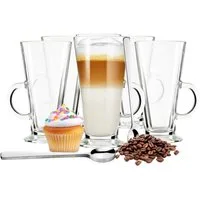 Sendez Glas 6 Latte Macchiato Gläser auf Fuß Kaffeegläser Teeglas, 6-tlg., Glas