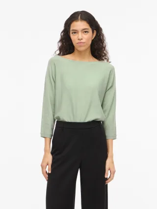 Vila 3/4 Arm-Pullover "VIMALU BOATNECK 3/4 SLEEVE KNIT TOP-NOOS" Materialmix, loose fit