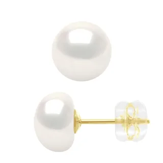 Ohrringe aus Gelbgold – echte Süßwasser-Zuchtperlen, Knopf 8–9 mm