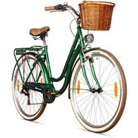 bergsteiger Cityrad Marseille 26 Zoll, 28 Zoll Damenfahrrad, ab 150 cm, Korb aus Rattan, 6 Gang, Kettenschaltung, V-Bremsen