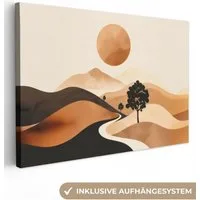 OneMillionCanvasses® Leinwandbild Sonne - Hügel - Baum - Abstrakt, Fotodruck (1 St), Leinwand Bilder Klein, Wand Dekoration Aesthetic 30x20 cm