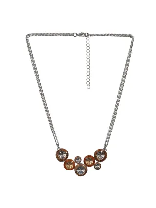Steuer Modeschmuck Kette Metallcollier Glasstein orange