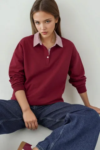 Übergroßer Poloshirt-Kragen-Pullover mit gewebtem Garni-Detail