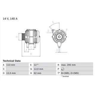 Bosch Lichtmaschine 140A Fiat Sedici Suzuki Sx4 1,9