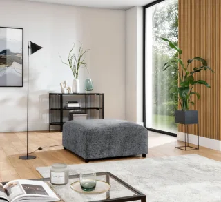 Polsterhocker Designerhocker ROMY in Stoff Enjoy Me Grau
