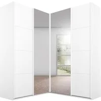 rauch Schwebetürenschrank Schrank Garderobe Eckkleiderschrank QUADRA Front in Dekor/Hochglanz (in den Höhen 210/229 cm, inkl. Soft-Close-Funktion) großer Eckschrank mit viel Stauraum, Maß 181x187 cm MADE IN GERMANY