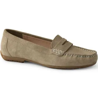 Veloursleder-Loafer im Autoschuh-Design, Damen,  Beige, Rauleder, by Lands' End