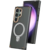 Wigento Handyhülle Für Samsung Galaxy S25 Ultra 5G MagSafe Ringhalter Hülle Schwarz, MagSafe Hülle mit integriertem Ringhalter und Kickstand