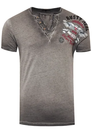 V-Neck T-Shirt Verwaschen mit Seitlichem Print