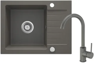 Neuesbad Set: Granitspüle +Küchenarmatur mit U-Auslauf NB1DEBENT62M1+Zubehör, Anthrazit metallic NB1DEZQZAT11A1