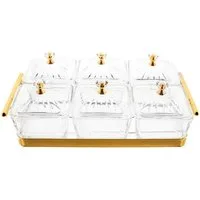 Almina Snackschale 13-tlg. Set aus Glas mit goldenem Serviertablett & Knaufdeckel, (13-tlg)