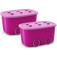 ONDIS24 Aufbewahrungsbox Spielzeugaufbewahrungsbox Spielzeugkiste Kinder (2er Set), 46 liter, Spielzeugbox Funny mit großen Rädern und aufliegendem Deckel