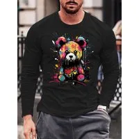 RMK Langarmshirt Herren Longsleeve Rundhals Basic Teddybär Bär aus Baumwolle
