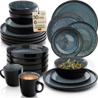 SÄNGER Tafelservice Manila Geschirrset (30-tlg), 6 Personen, Steingut, Blau-Schwarz, Handmade, Erweiterbar, VALUE COLLECTION