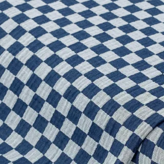 Musselin/Doppel-Gaze "Karos", blau-color