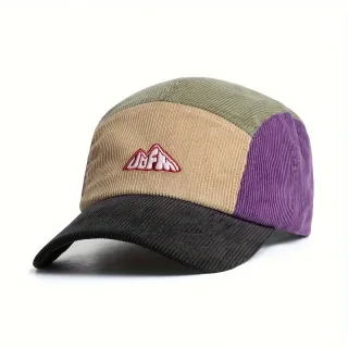 Corduroy Color-Block Baseball Cap Fashion Retro Unisex Adjustable Hat Comfy Breathable Round Crown Embroidered Peaked Ca