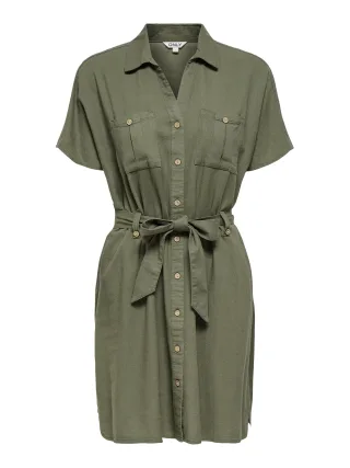 ONLY - ONLGOA SS LIN BL BELT SHIRT DRESS CC PNT Smokey Olive - Gr. - M