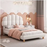 Flieks Polsterbett, Einzelbett Kinderbett 90x200cm mit Halbkreisform Kopfteil Vliesimitat