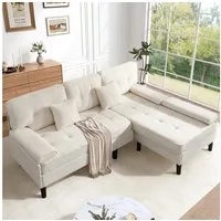 Merax Ecksofa Chenille L-Form Sofa, Platzsparendes Ecksofa für Wohnzimmer & Apartment 1 Teile, Modulares 3-Sitzer Sofa mit Chaiselongue & Fußbank, Breite: 195cm