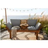 riess-ambiente Gartenbank MODULAR 200cm natur – FSC zertifiziertes Holz, klappbar, mit Tisch (Einzelartikel, 1-St), Outdoor-Sitzbank mit Liegefunktion – ideal für Garten & Terrasse