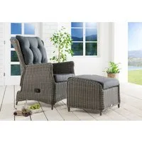 Destiny Balkonset CASA RELAX CASA Sessel mit Fußhocker, vintage grau, (4-tlg., 1 Sessel stufenlos verstellbar und 1 Fußhocker, inkl. Polster), Aluminium, Polyrattan