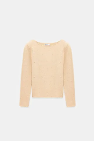 Bootshaus-Ausschnitt Pailletten Strickpullover