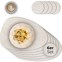 matches21 HOME & HOBBY Platzset Ovales Tischset mit Glasuntersetzer, 6er Set, in Beige meliert, (6-St), Hitzebeständige abwaschbare PVC Platzsets