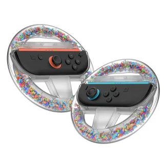 JYS JYS-NS2290 2pcs Mini Racing Wheel for Switch2 Transparent Crystal with Colorful Particles Game Controller Grip Steer