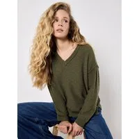 Apricot Strickpullover Leichter Baumwollpullover mit sichtbaren Nähten
