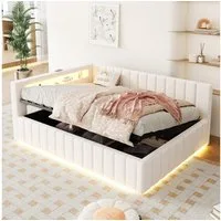 Odikalo Stauraumbett Schlafsofa Polsterbett Jugendbett Hydraulik USB 140x200cm Mehrfarbig