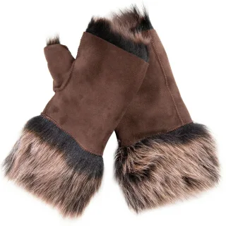 Damen-Fäustlinge aus Lammfell, fingerlose Manschetten, Toscana-Wildleder, Schaffellfell