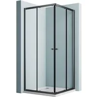 Hopibath Eckdusche Duschkabine 90x80 Eckeinstieg Doppelt Schiebetür Falttüren, BxT: 80x90 cm, 5mm Sicherheitsglas, Duschabtrennung, Schwarz / Chrom / Klarglas, Rechts-und Links montierbar