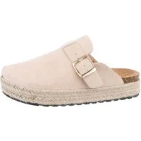 Ital-Design Damen Mules Freizeit Pantolette Flach Pantoletten in Beige